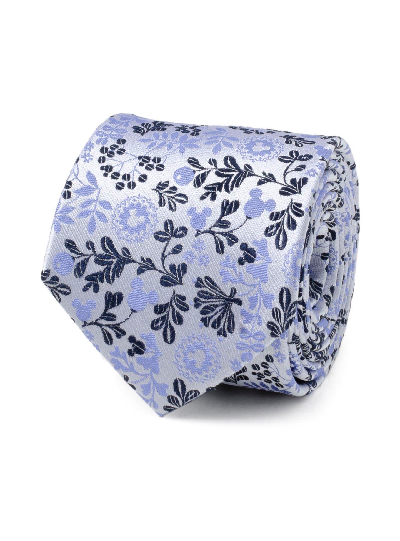 Disney Mickey Mouse Silhouette Floral Blue White Tie, , hi-res