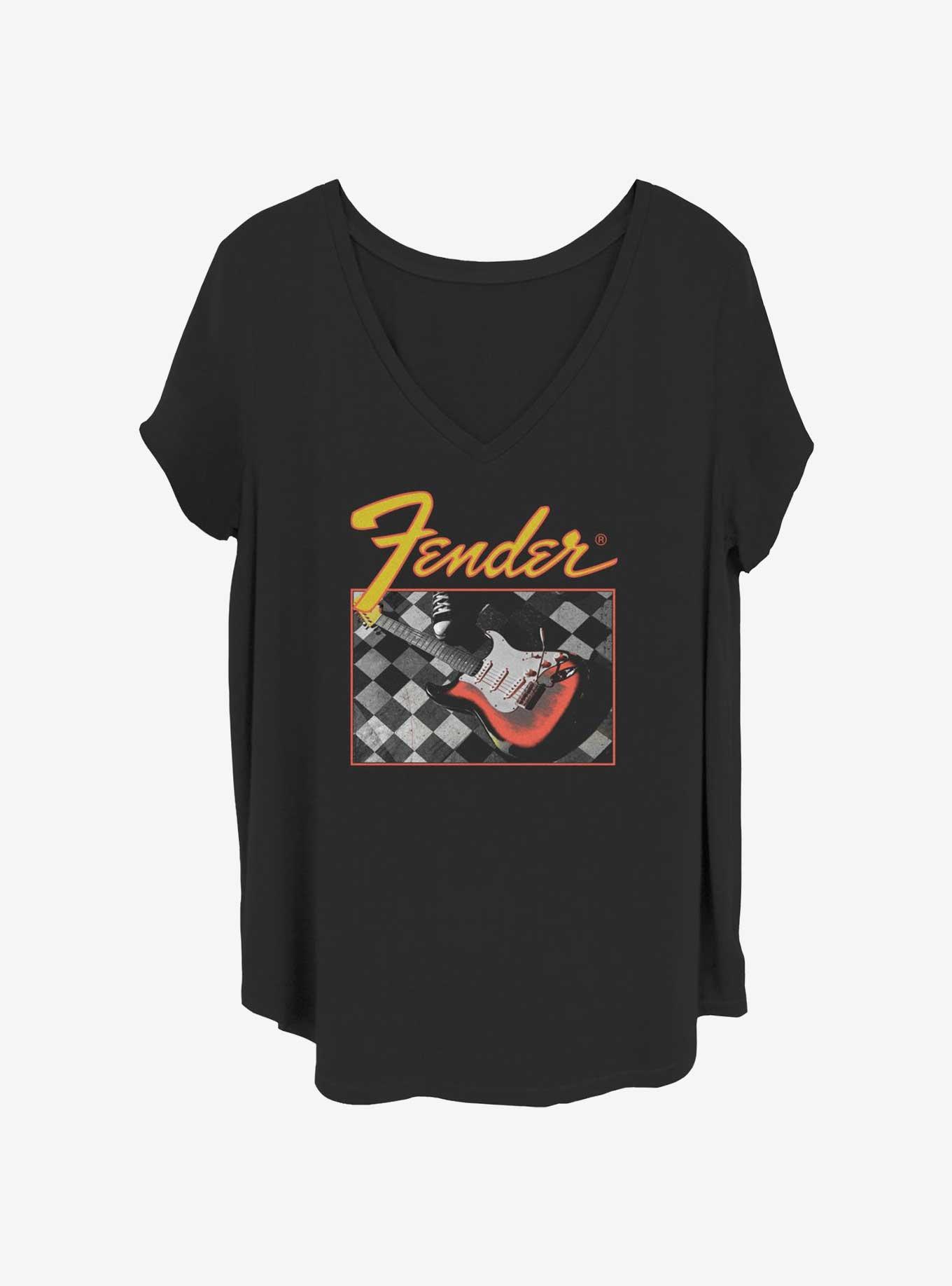 Fender Checkered Guitar Girls T-Shirt Plus Size, BLACK, hi-res