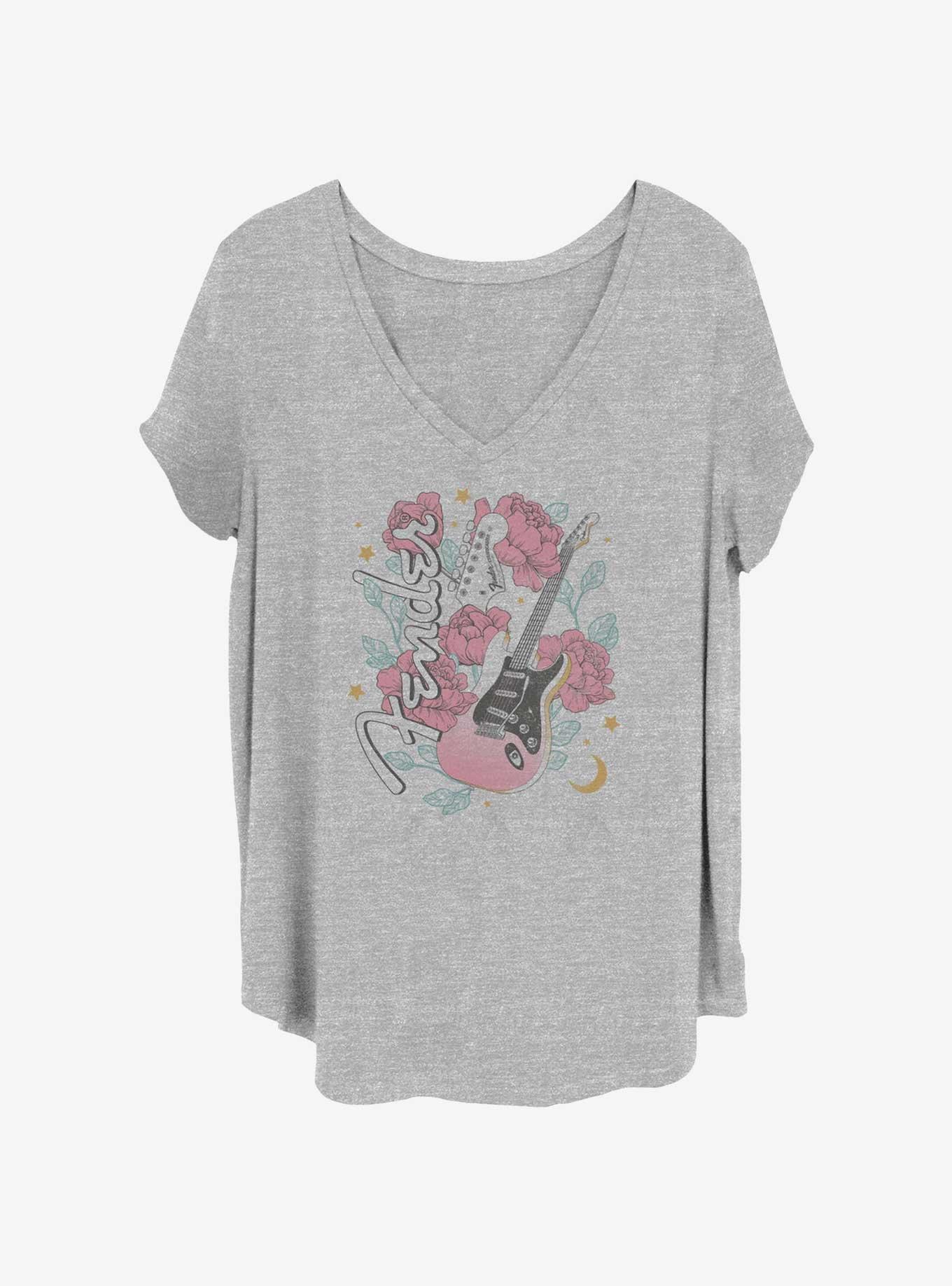 Fender Floral Stratocaster Redux Girls T-Shirt Plus Size, HEATHER GR, hi-res
