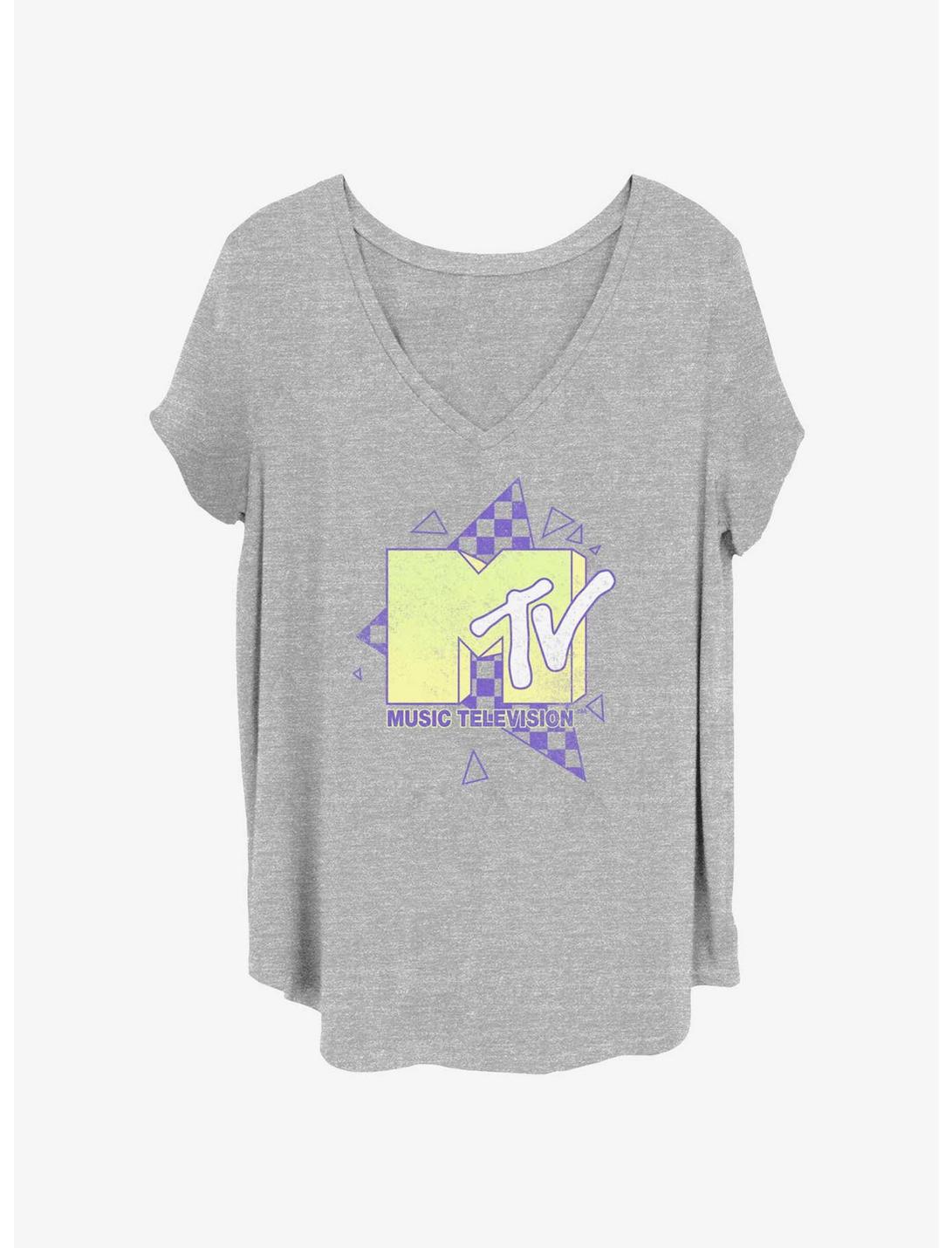 MTV 90's Checkered Logo Girls T-Shirt Plus Size, HEATHER GR, hi-res