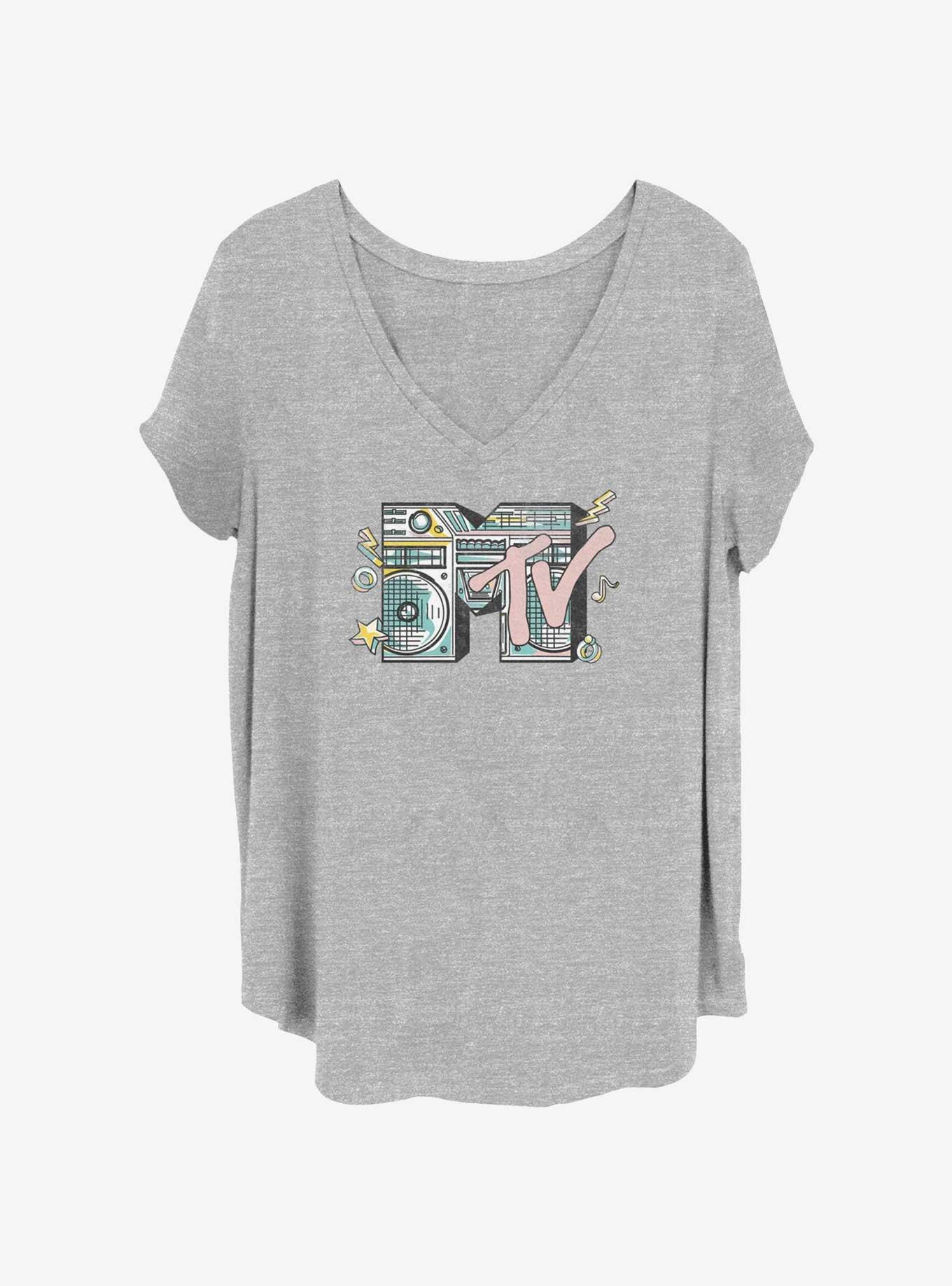 MTV Boombox Logo Girls T-Shirt Plus Size, HEATHER GR, hi-res