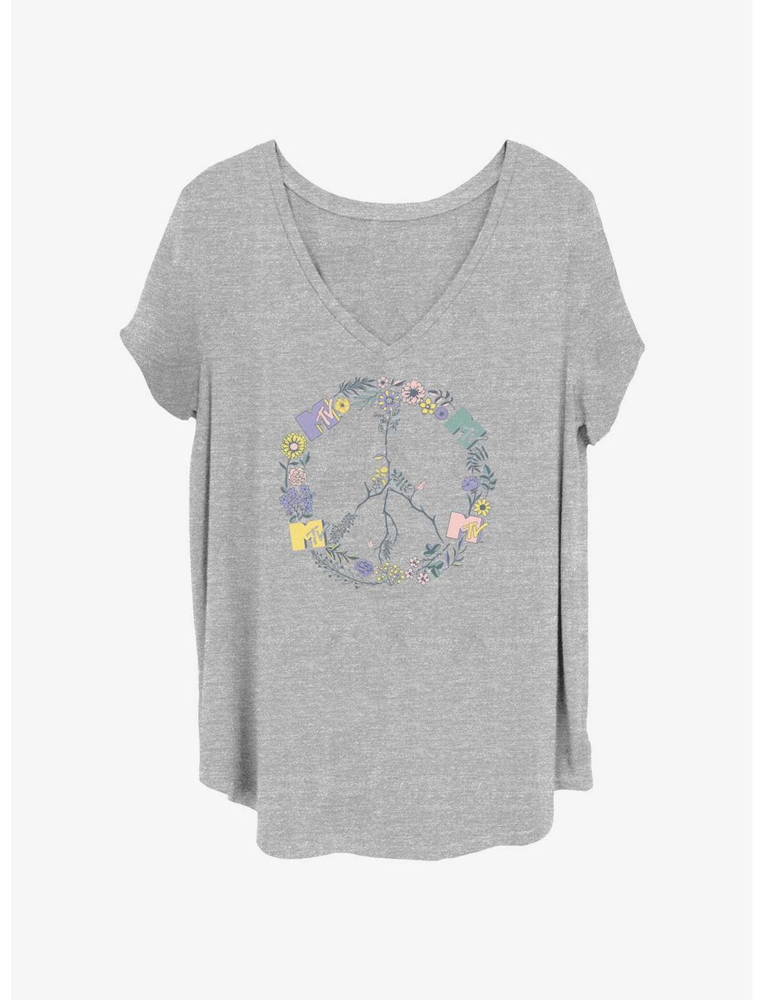MTV Floral Peace Icon Girls T-Shirt Plus Size, HEATHER GR, hi-res