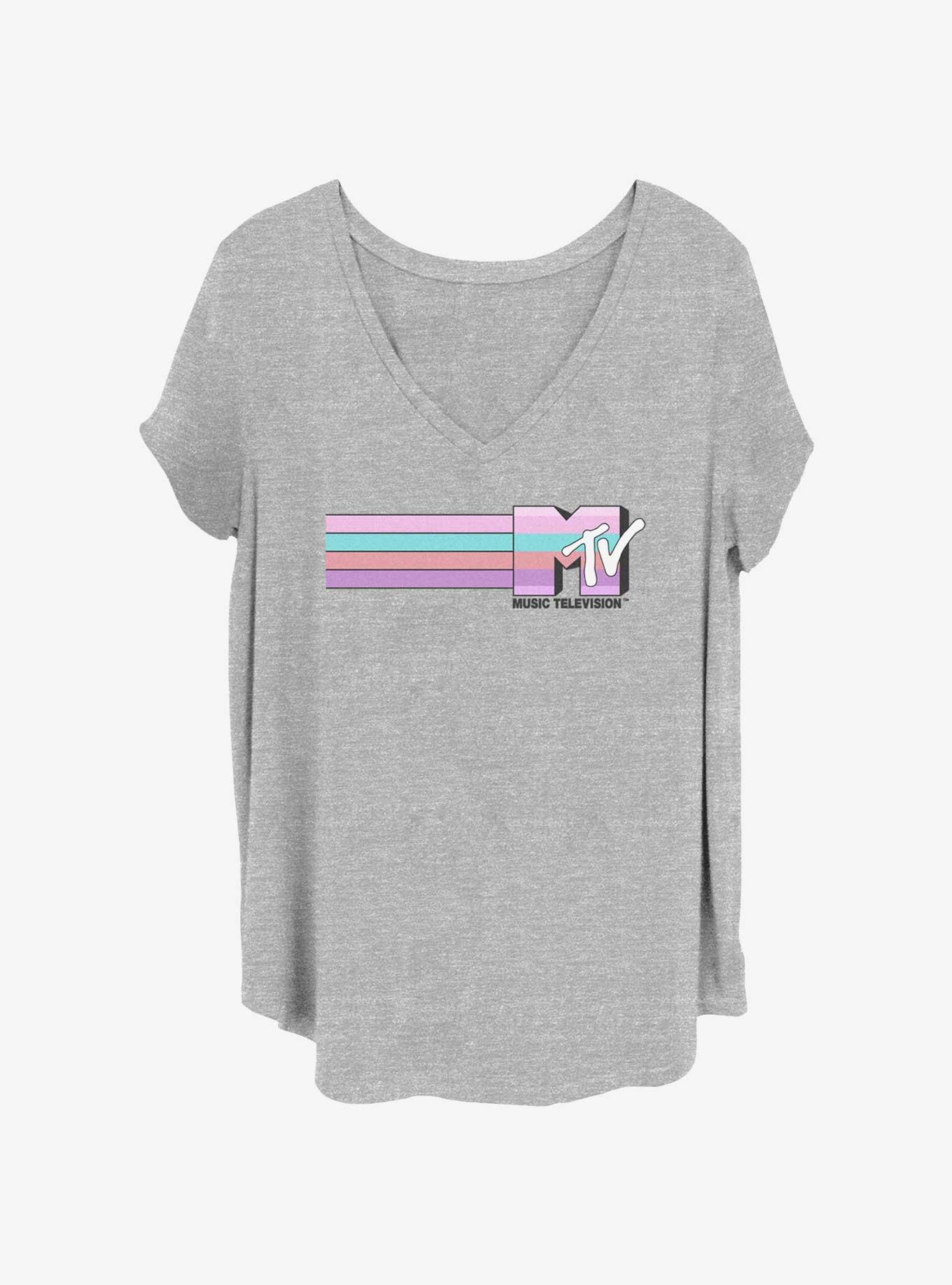 MTV Stripes Logo Girls T-Shirt Plus Size, HEATHER GR, hi-res