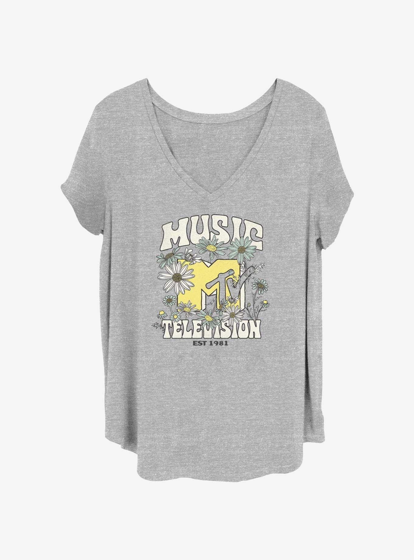 MTV Wildflowers Logo Girls T-Shirt Plus Size, HEATHER GR, hi-res