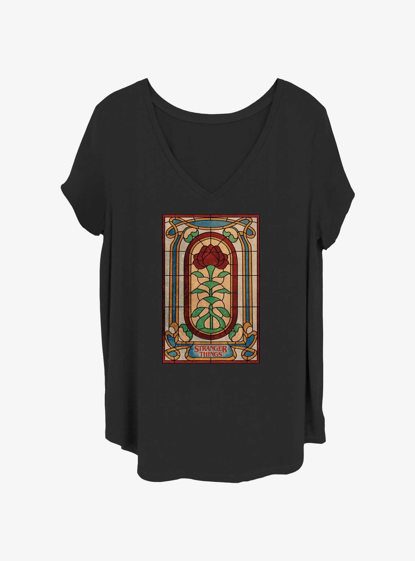Stranger Things Stained Glass Rose Girls T-Shirt Plus Size, BLACK, hi-res