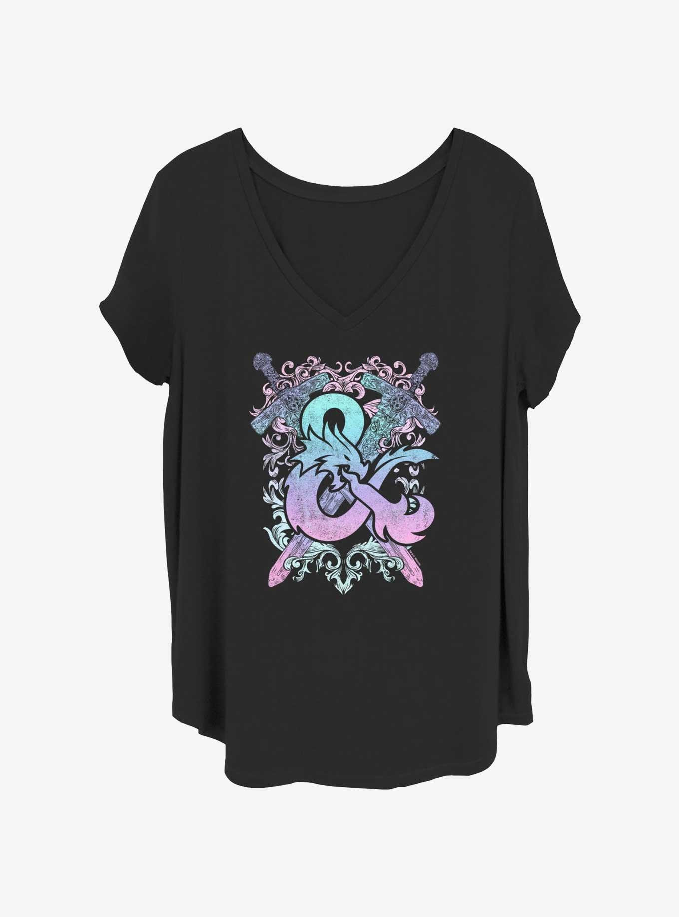 Dungeons & Dragons Pastel Crossed Swords Logo Girls T-Shirt Plus Size, BLACK, hi-res