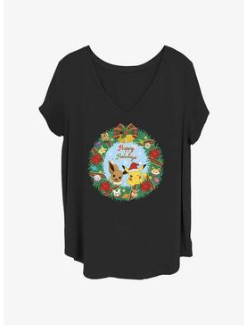Pokemon Holiday Wreath Eevee & Pikachu Girls T-Shirt Plus Size, , hi-res
