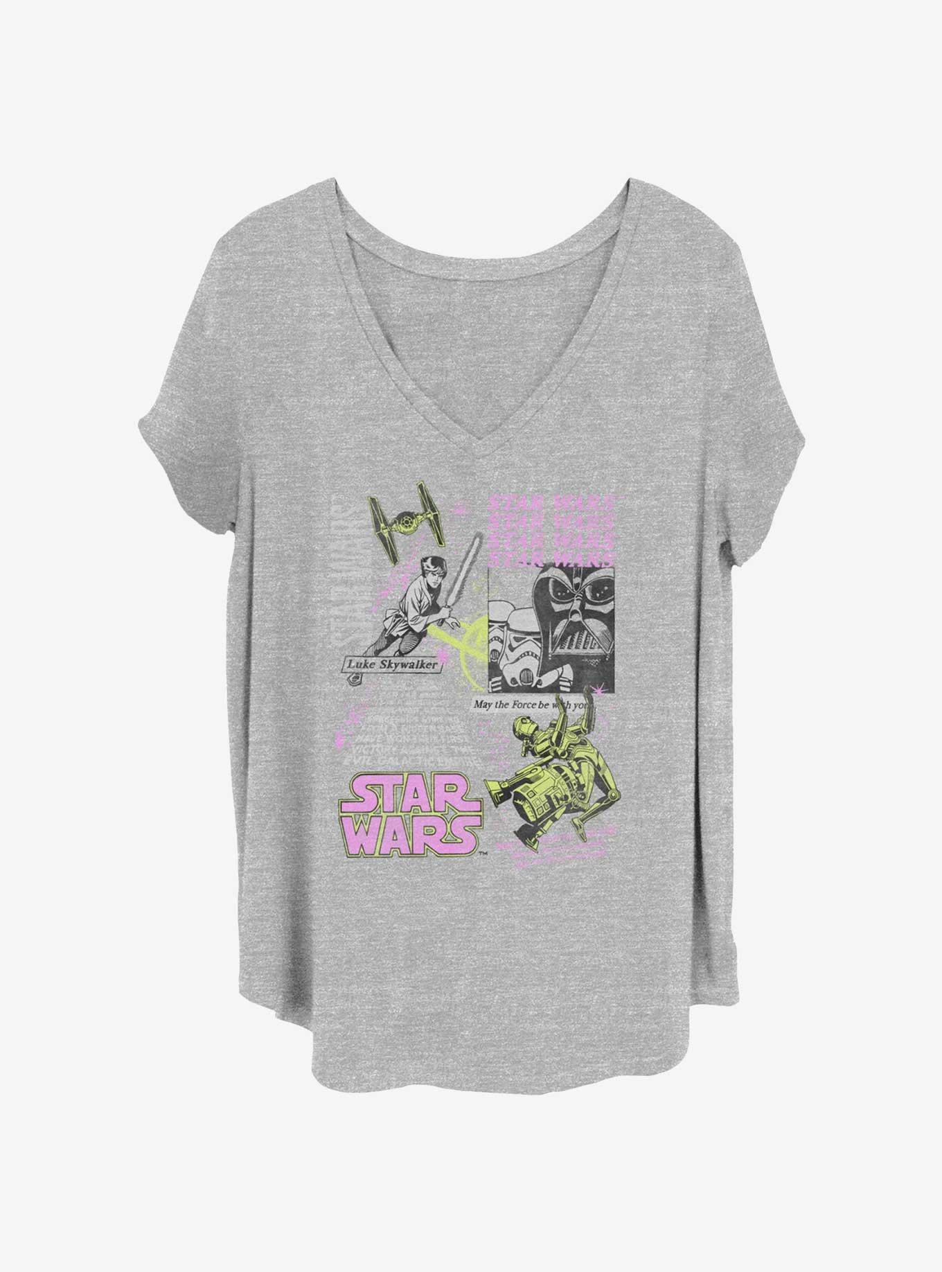 Star Wars Luke and Vader Comic Collage Girls T-Shirt Plus Size, HEATHER GR, hi-res