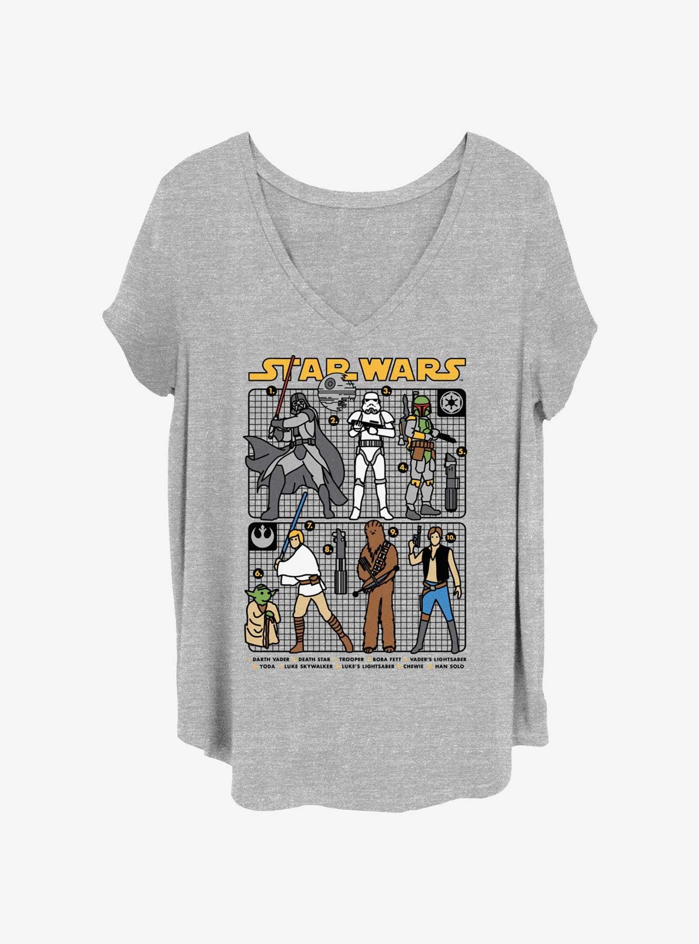 Star Wars Character Grid Infocard Girls T-Shirt Plus Size, HEATHER GR, hi-res