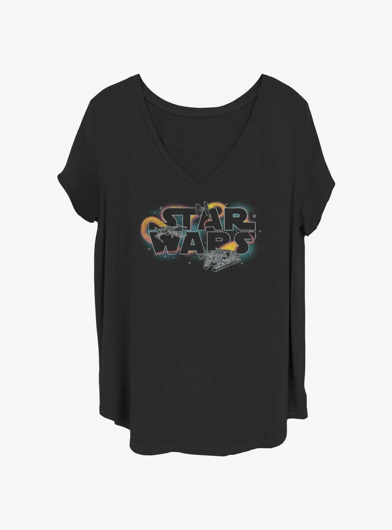 Star Wars Retro Space Logo Girls T-Shirt Plus Size, BLACK, hi-res