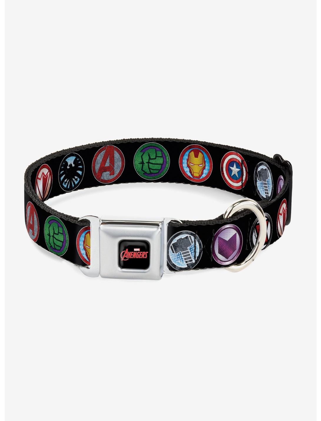 Marvel Avengers 9 Avenger Icons Seatbelt Buckle Pet Collar, BLACK, hi-res