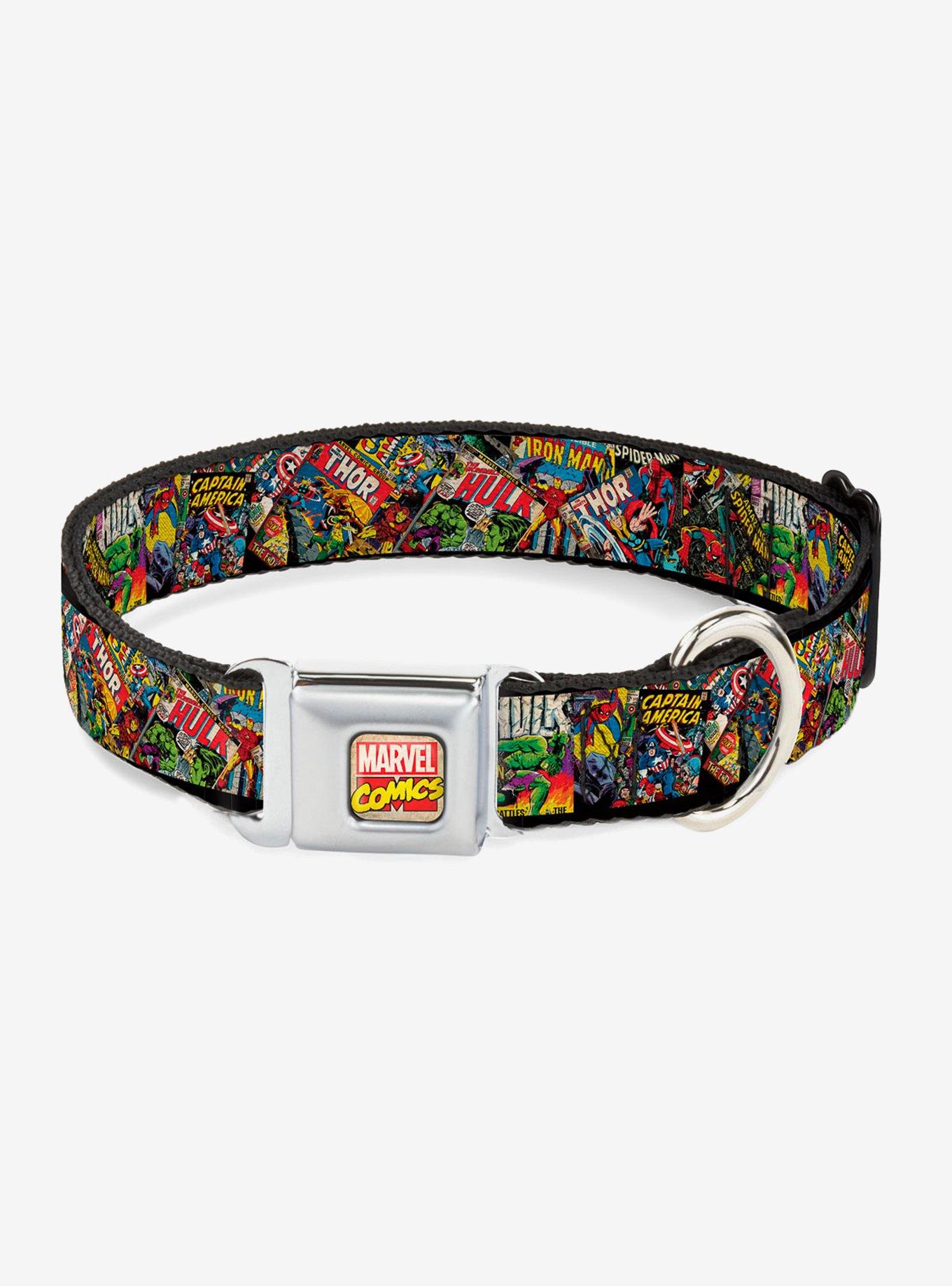 Marvel Avengers Retro Comic Books Stacked Seatbelt Buckle Pet Collar, MULTICOLOR, hi-res