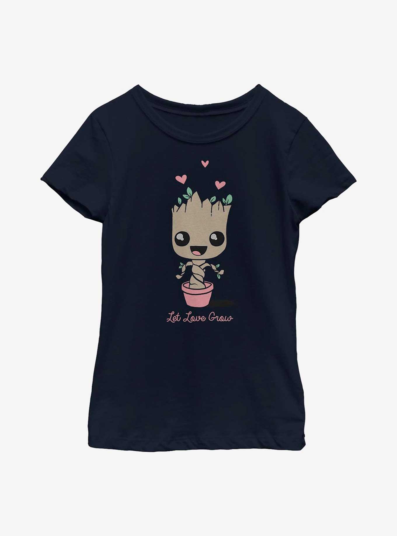 Marvel Guardians of the Galaxy Baby Groot Let Love Grow Youth Girls T-Shirt, NAVY, hi-res