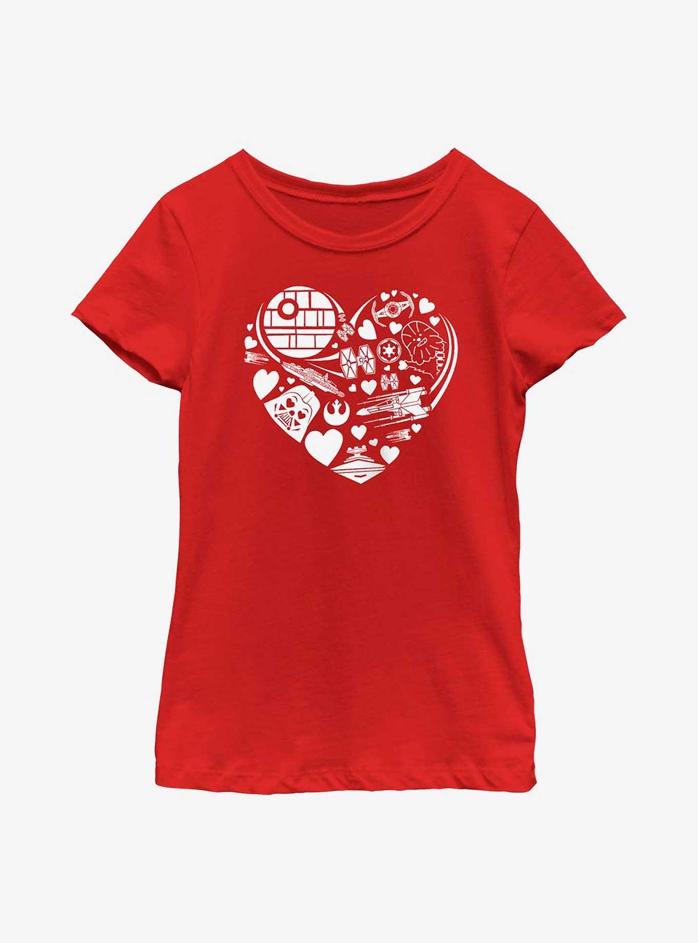 Star Wars Heart Ships Icons Youth Girls T-Shirt, RED, hi-res