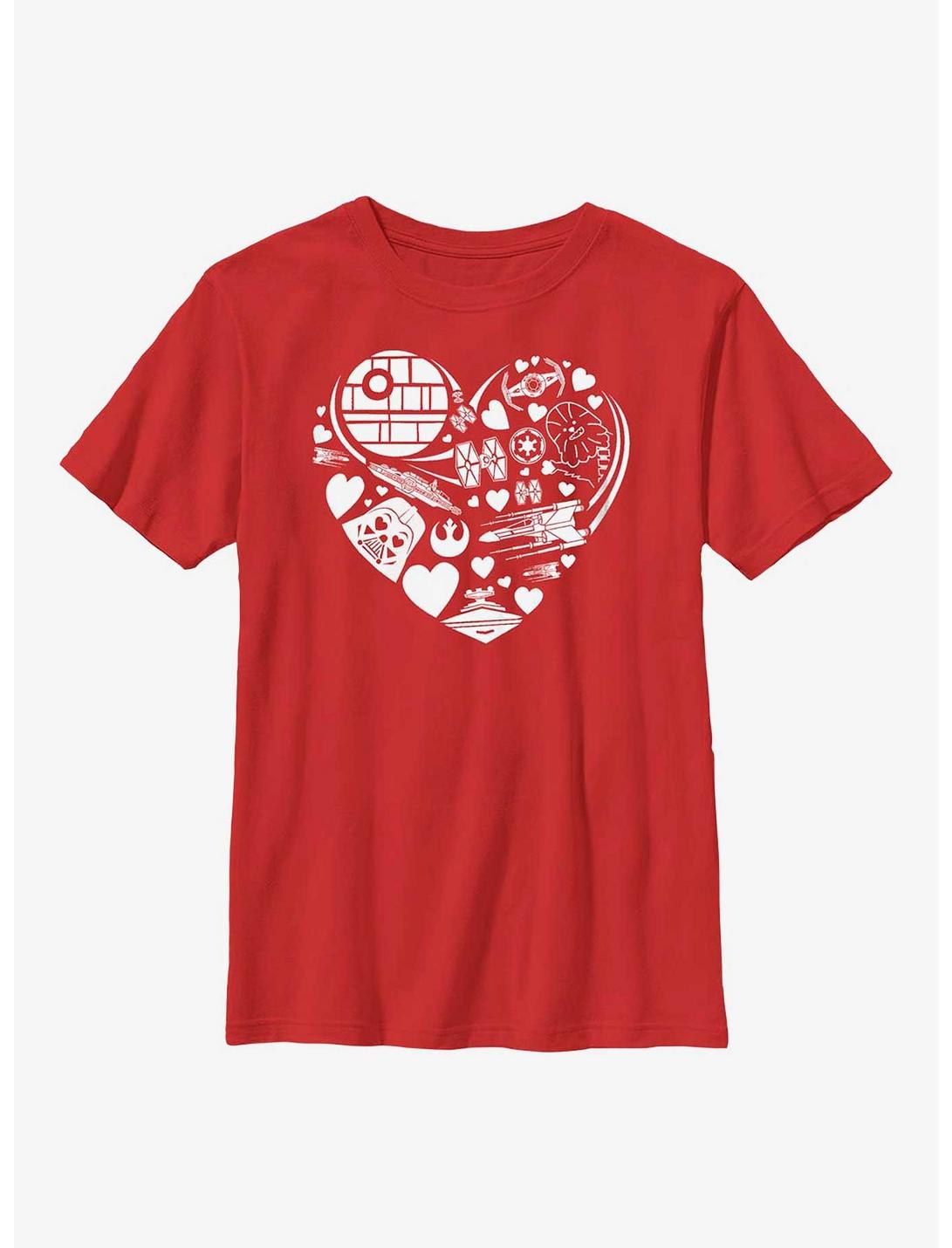 Star Wars Heart Ships Icons Youth T-Shirt, RED, hi-res