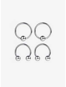 18G Steel Silver Captive Hoop & Circular Barbell 4 Pack, , hi-res