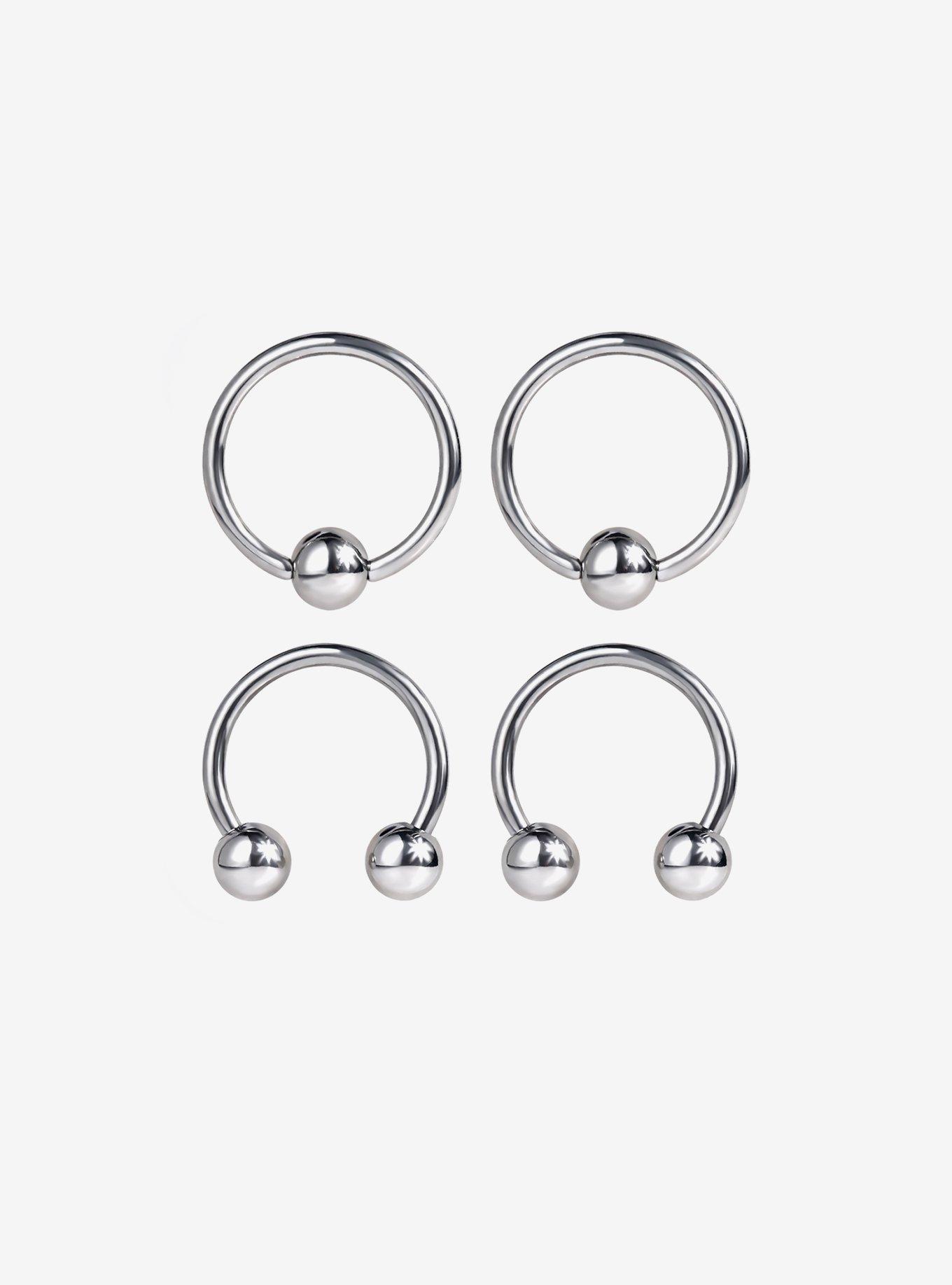 18G Steel Silver Captive Hoop & Circular Barbell 4 Pack, SILVER, hi-res