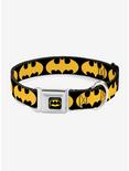 DC Comics Justice League Bat Signal 1 Black Yellow Seatbelt Buckle Pet Collar, BLACK, hi-res