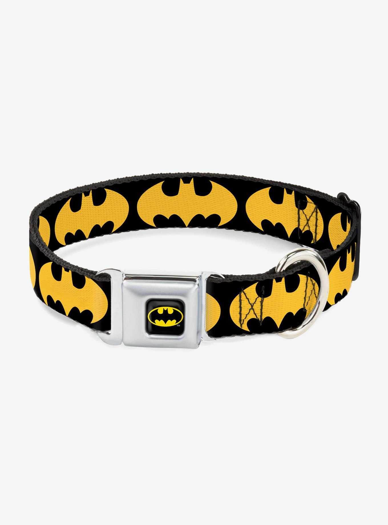 DC Comics Justice League Bat Signal 1 Black Yellow Seatbelt Buckle Pet Collar, , hi-res