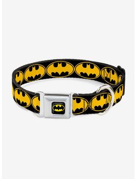 DC Comics Justice League Bat Signal 3 Black Yellow Black Seatbelt Buckle Pet Collar, , hi-res