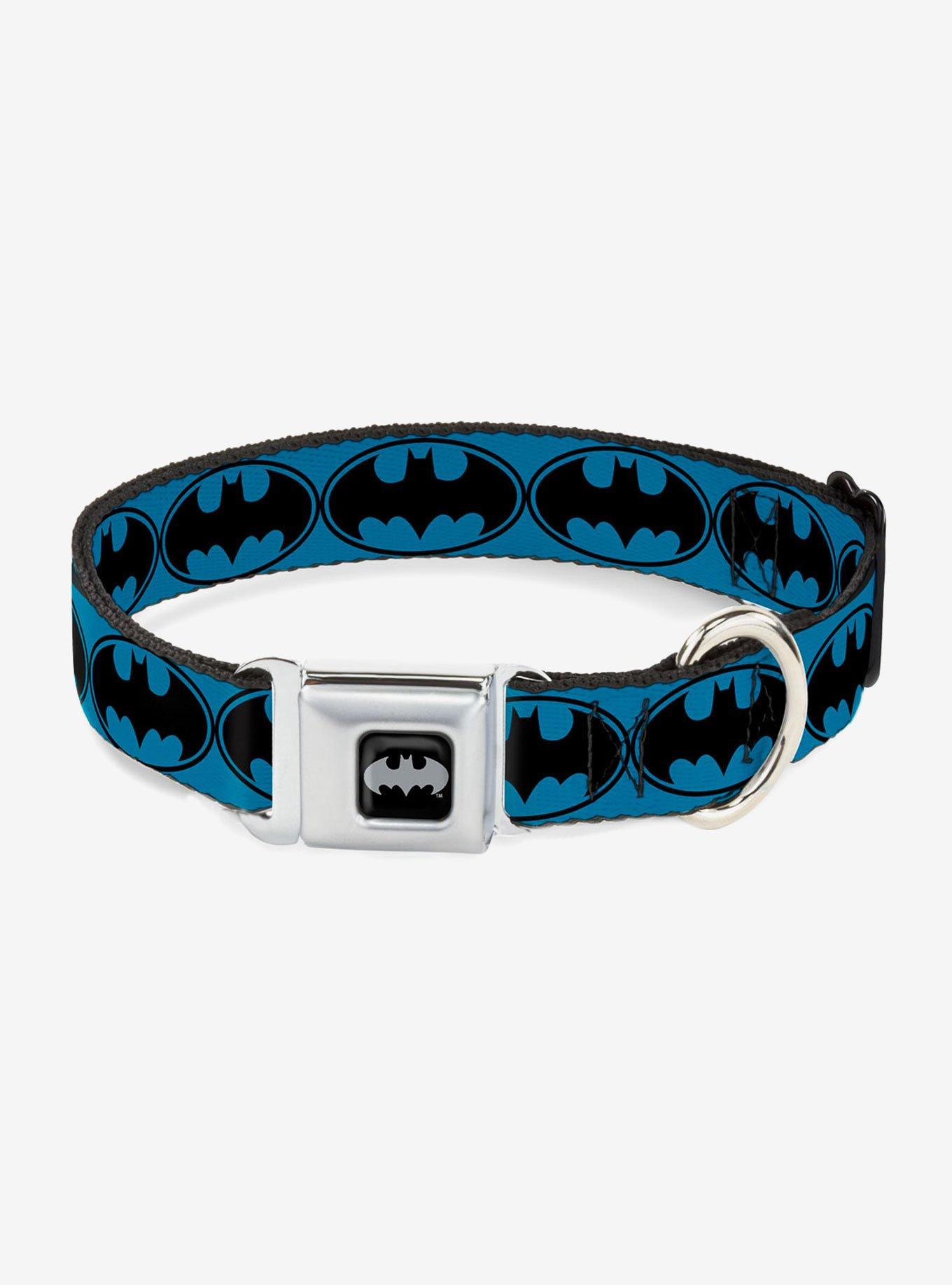 DC Comics Justice League Bat Signal 3 Seatbelt Buckle Pet Collar, BLUE, hi-res