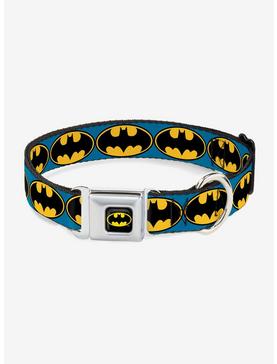 DC Comics Justice League Bat Signal Blue Black Yellow Seatbelt Buckle Pet Collar, , hi-res