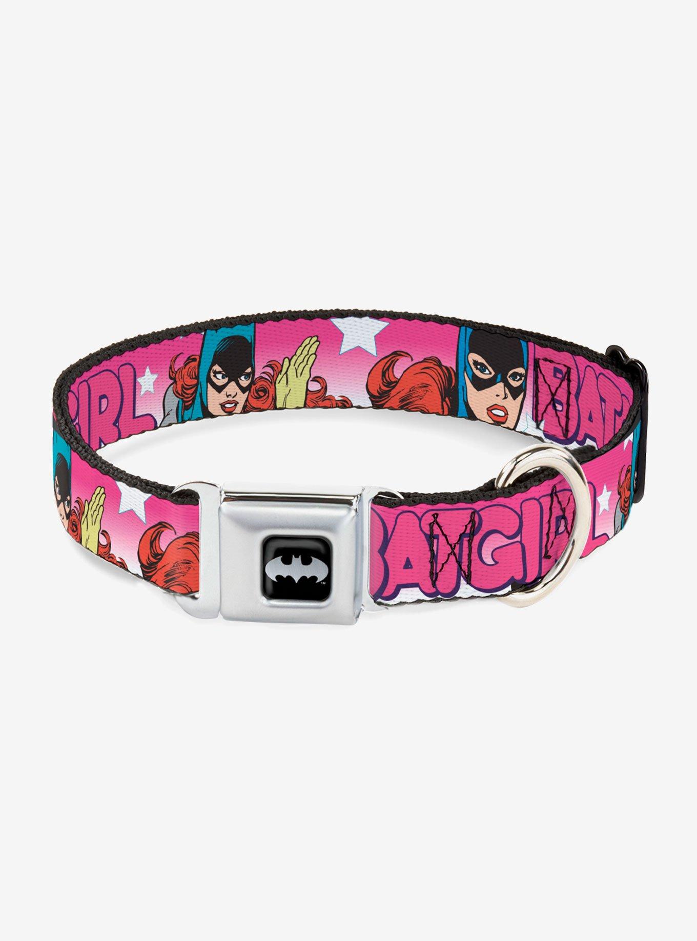 DC Comics Justice League Batgirl Bubble Letters Seatbelt Buckle Pet Collar, PINK, hi-res