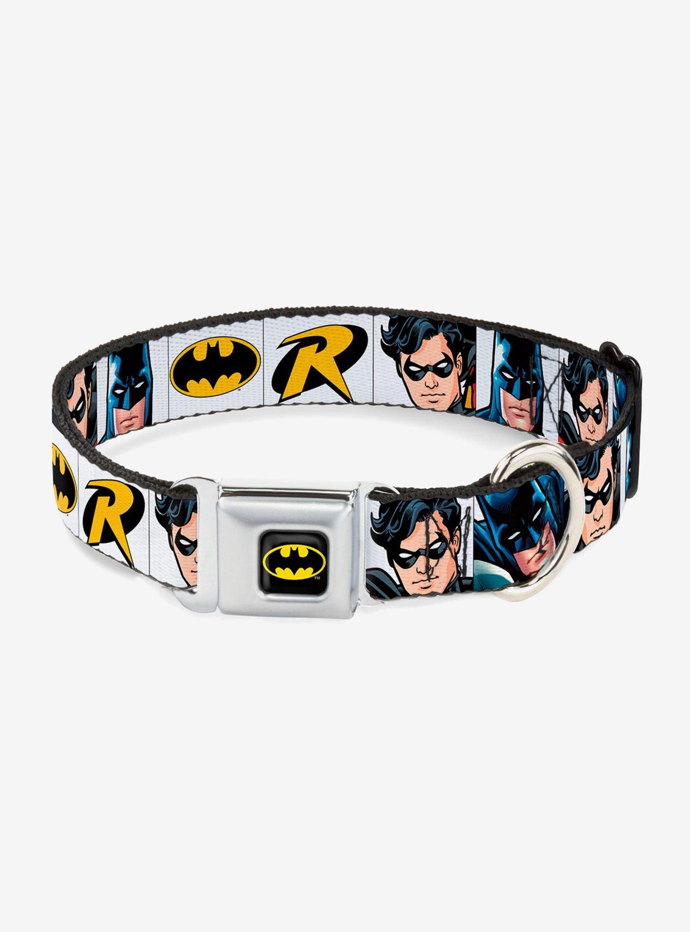 DC Comics Justice League Batman Robin Blocks Seatbelt Buckle Pet Collar, MULTICOLOR, hi-res