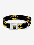 DC Comics Justice League Batman Shield Black Yellow Seatbelt Buckle Pet Collar, BLACK, hi-res