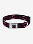 DC Comics Justice League Batman Shield Chainlink Seatbelt Buckle Pet Collar, PINK, hi-res