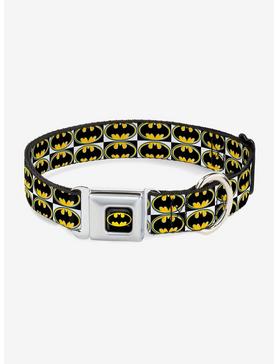 DC Comics Justice League Batman Shield Checkers Seatbelt Buckle Pet Collar, , hi-res