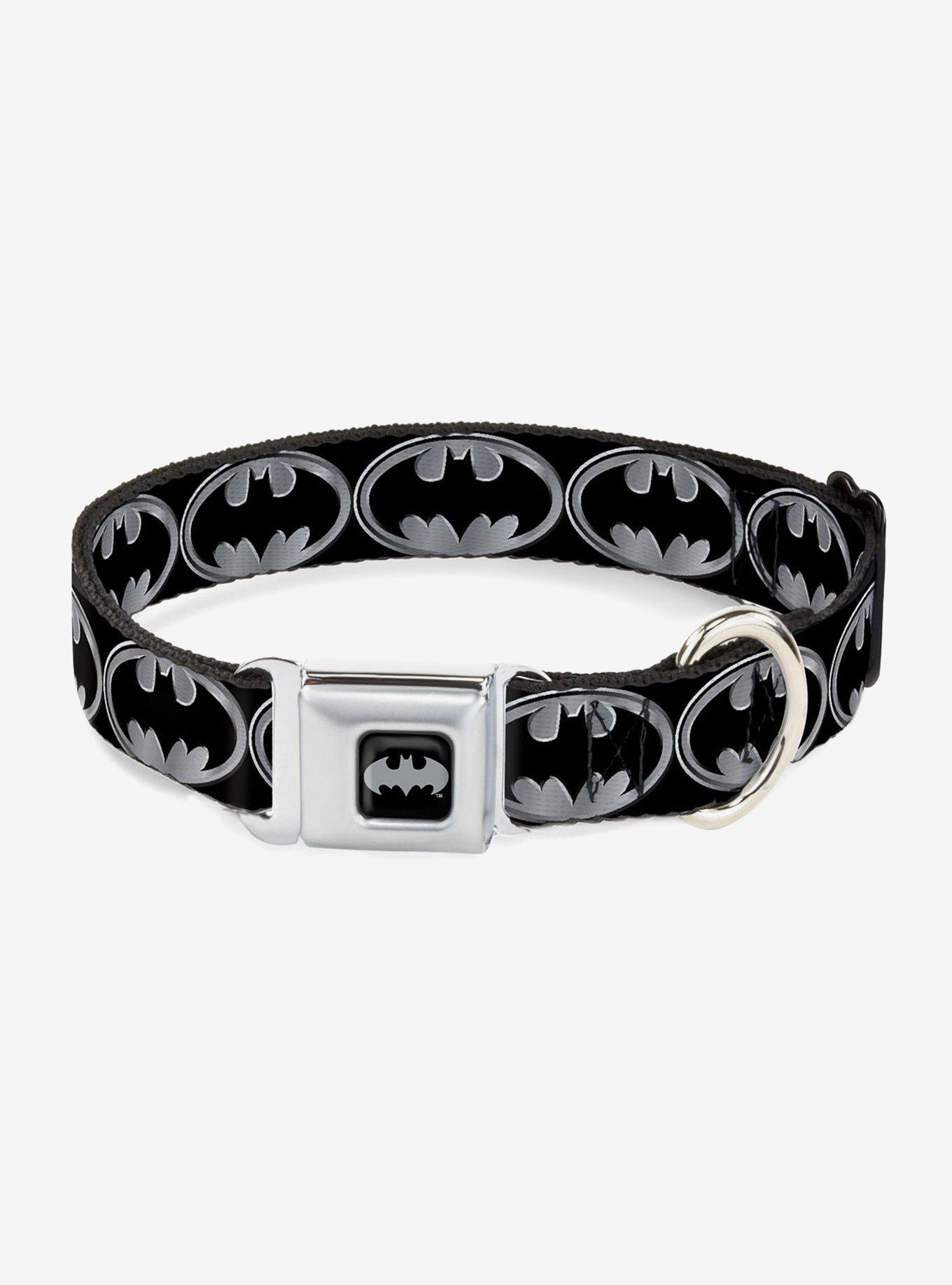 DC Comics Justice League Batman Shield Seatbelt Buckle Pet Collar, BLACK, hi-res