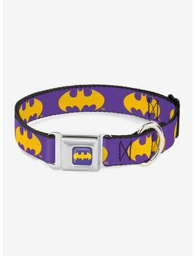 DC Comics Justice League Batman Signal Purple Yellow Seatbelt Buckle Pet Collar, , hi-res