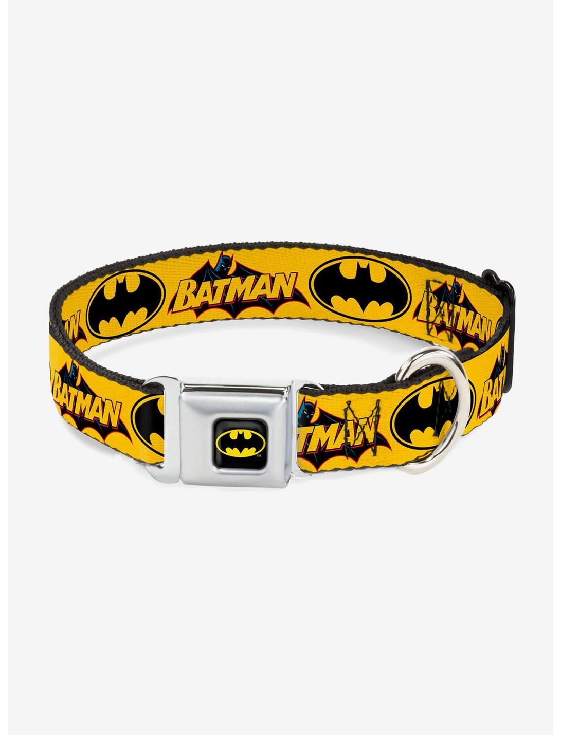 DC Comics Justice League Vintage Batman Logo Bat Signal Seatbelt Buckle Pet Collar, MULTICOLOR, hi-res