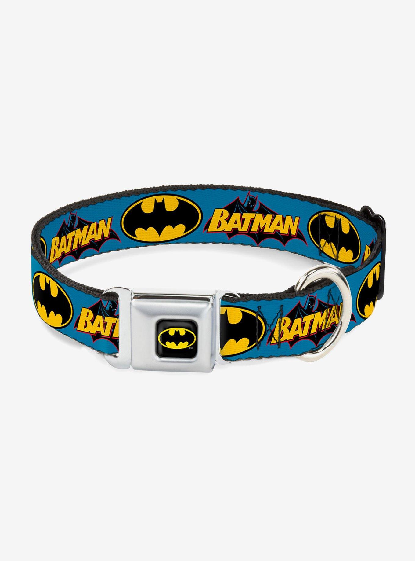 DC Comics Justice League Vintage Batman Logo Seatbelt Buckle Pet Collar, BLUE, hi-res