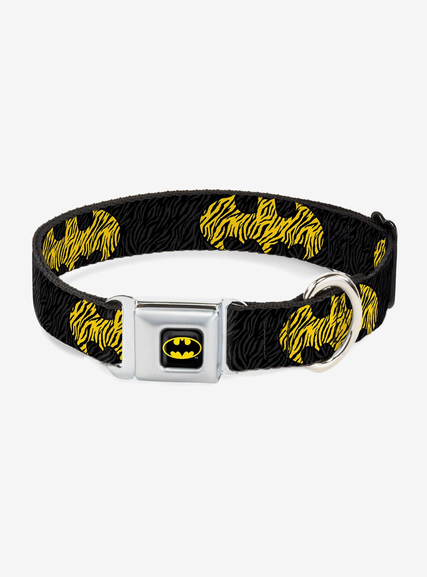 DC Comics Justice League Zebra Bat Signal Seatbelt Buckle Pet Collar, BLACK, hi-res