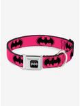 DC Comics Justice League Bat Signal 3 Fuchsia Seatbelt Buckle Pet Collar, PINK, hi-res