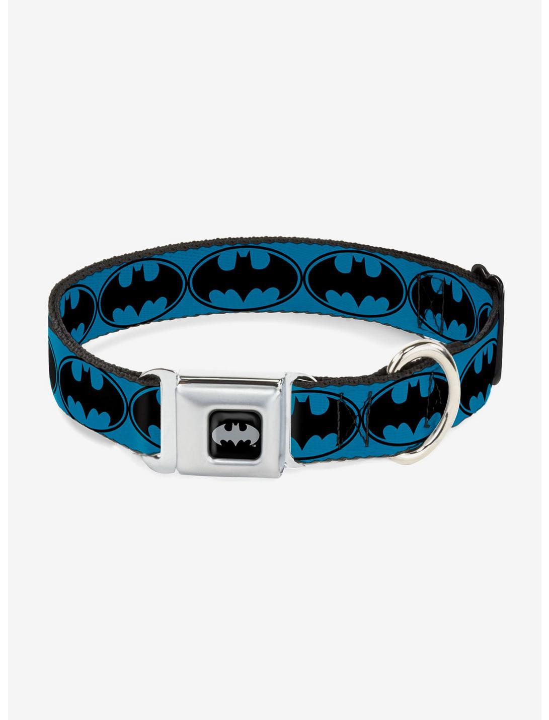 DC Comics Justice League Bat Signal 3 Seatbelt Buckle Pet Collar, BLUE, hi-res