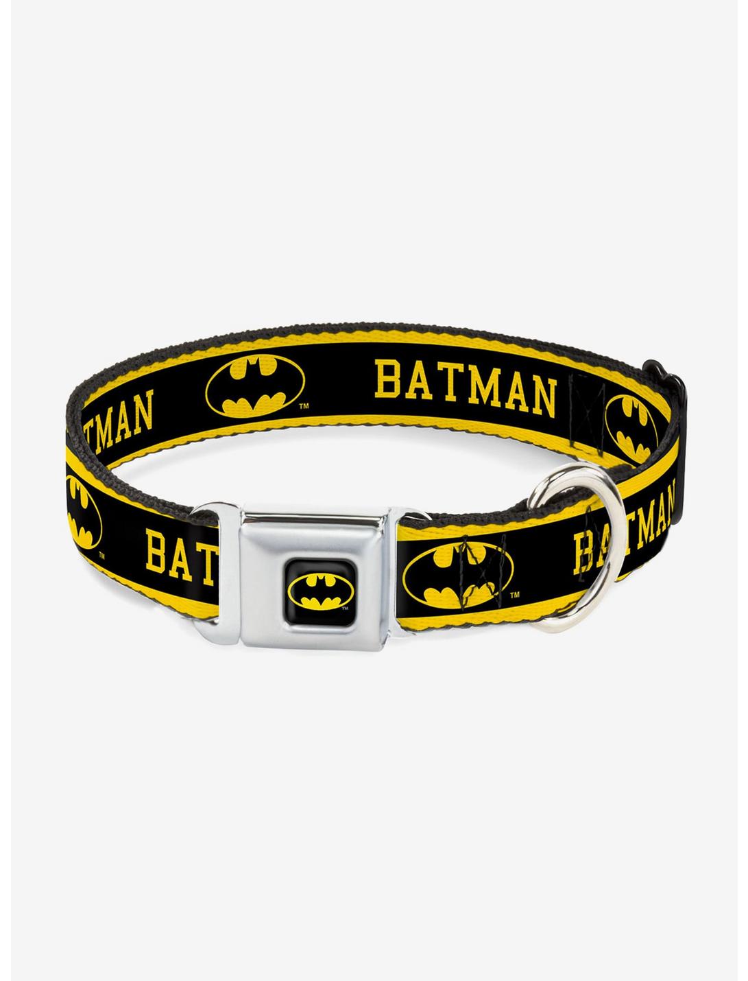DC Comics Justice League Batman Logo Stripe Seatbelt Buckle Pet Collar, MULTICOLOR, hi-res