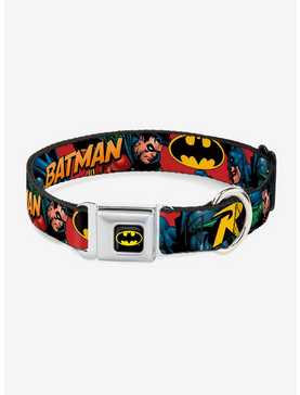 DC Comics Justice League Batman Robin In Action Text Seatbelt Buckle Pet Collar, , hi-res