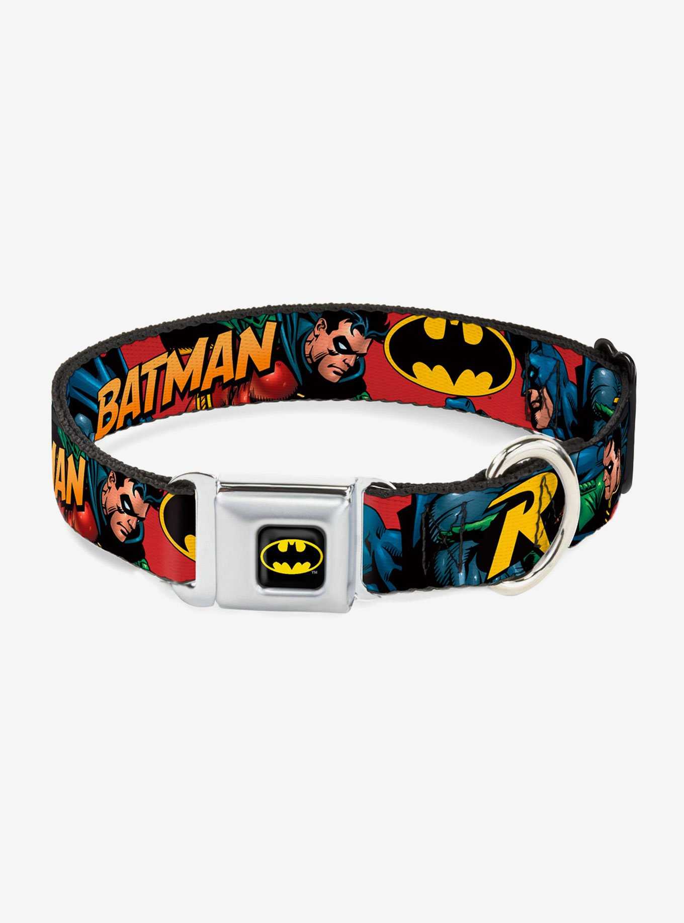 DC Comics Justice League Batman Robin In Action Text Seatbelt Buckle Pet Collar, , hi-res