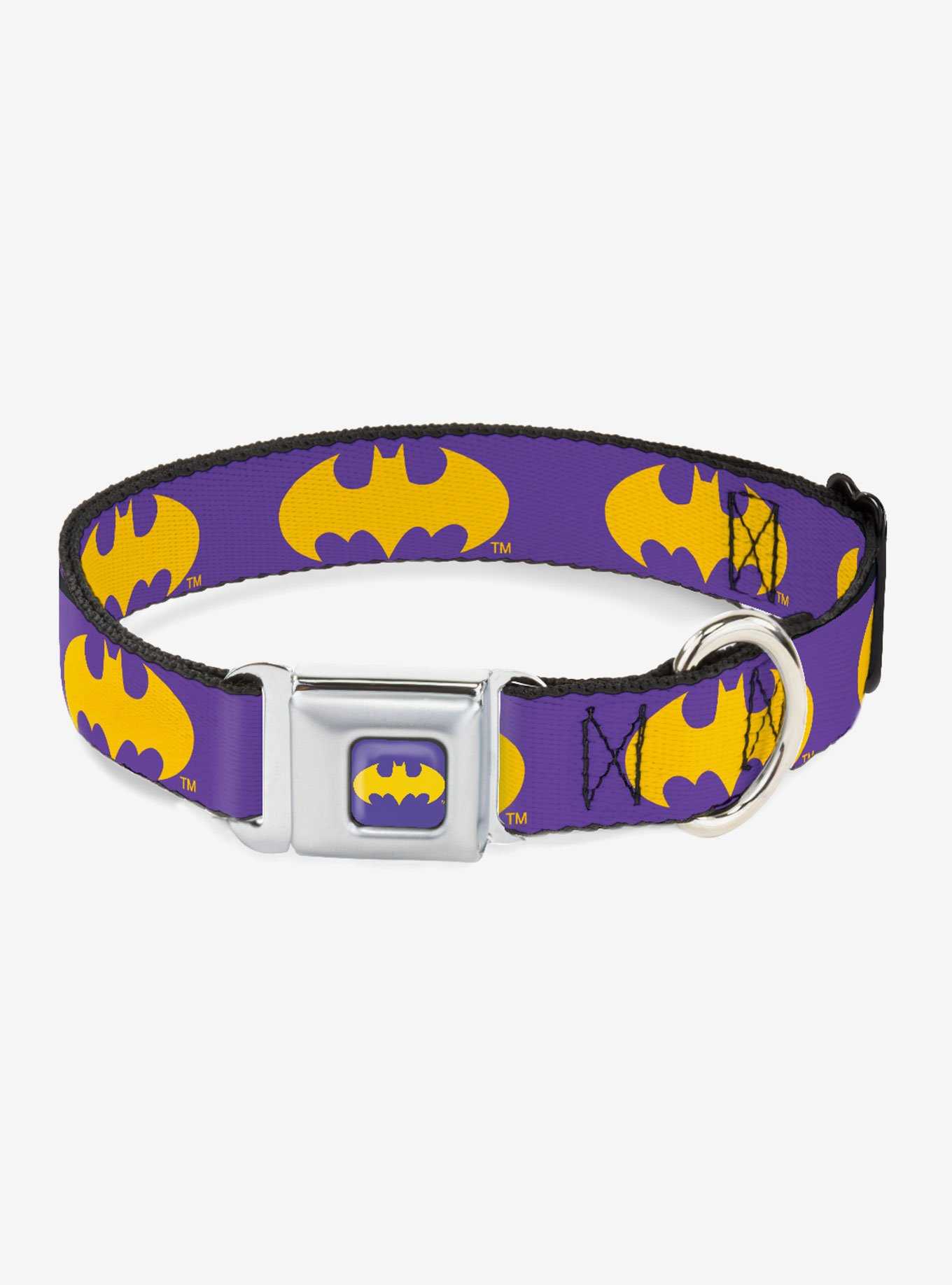 DC Comics Justice League Batman Signal Purple Yellow Seatbelt Buckle Pet Collar, , hi-res