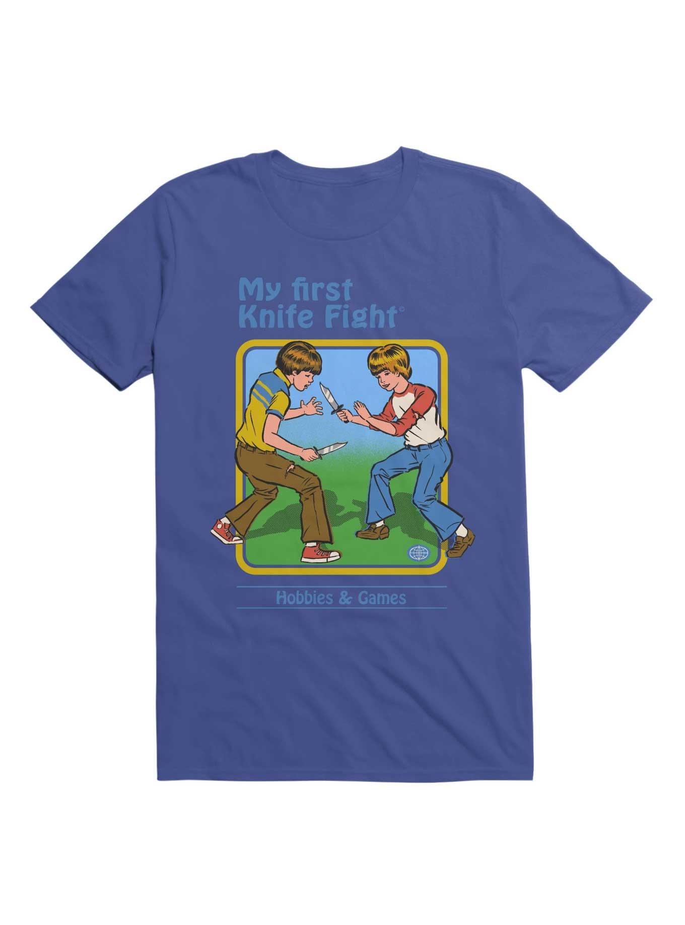 My First Knife Fight T-Shirt By Steven Rhodes, ROYAL, hi-res