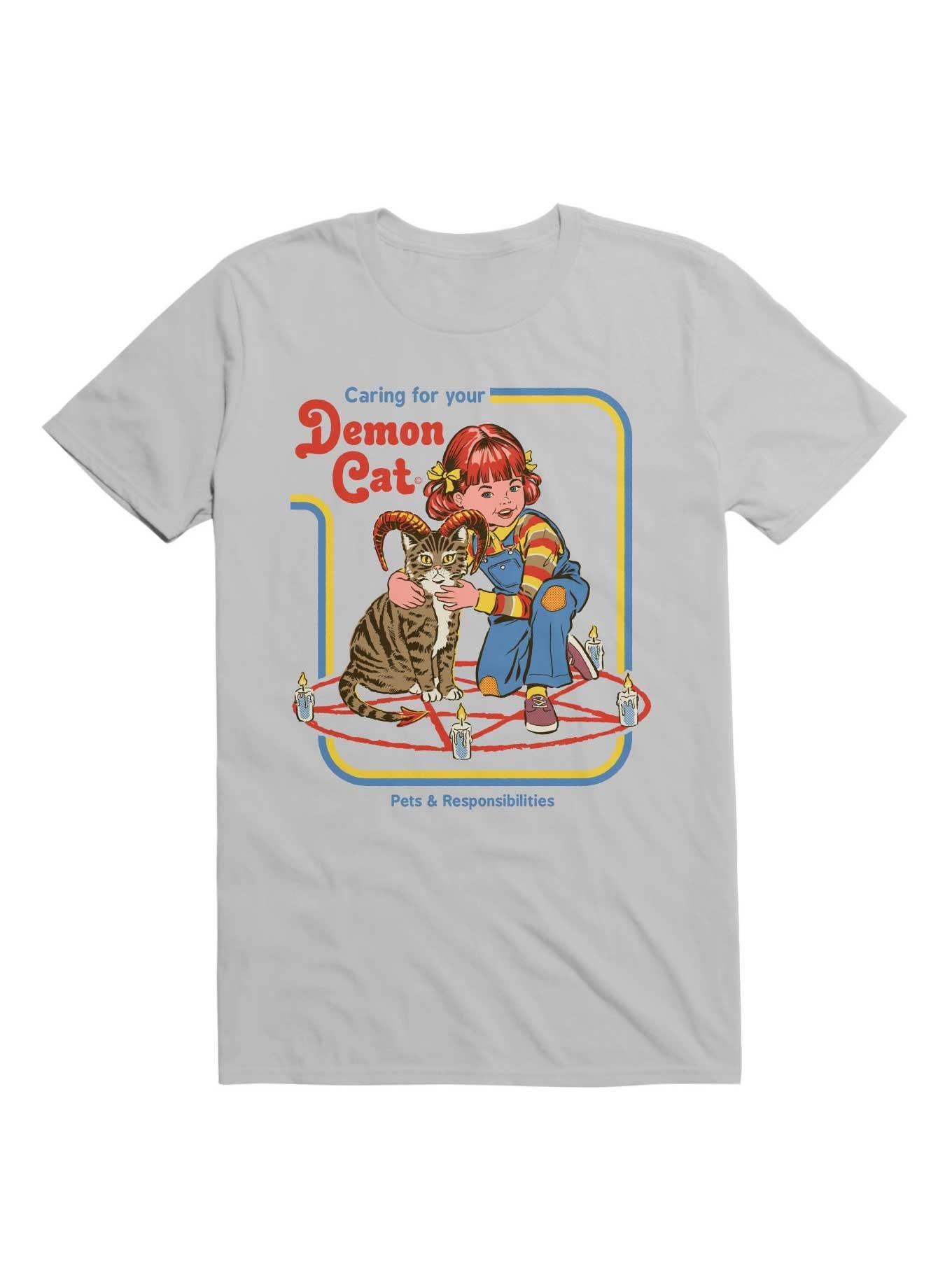 Caring for your Demon Cat T-Shirt By Steven Rhodes, ICE GREY, hi-res