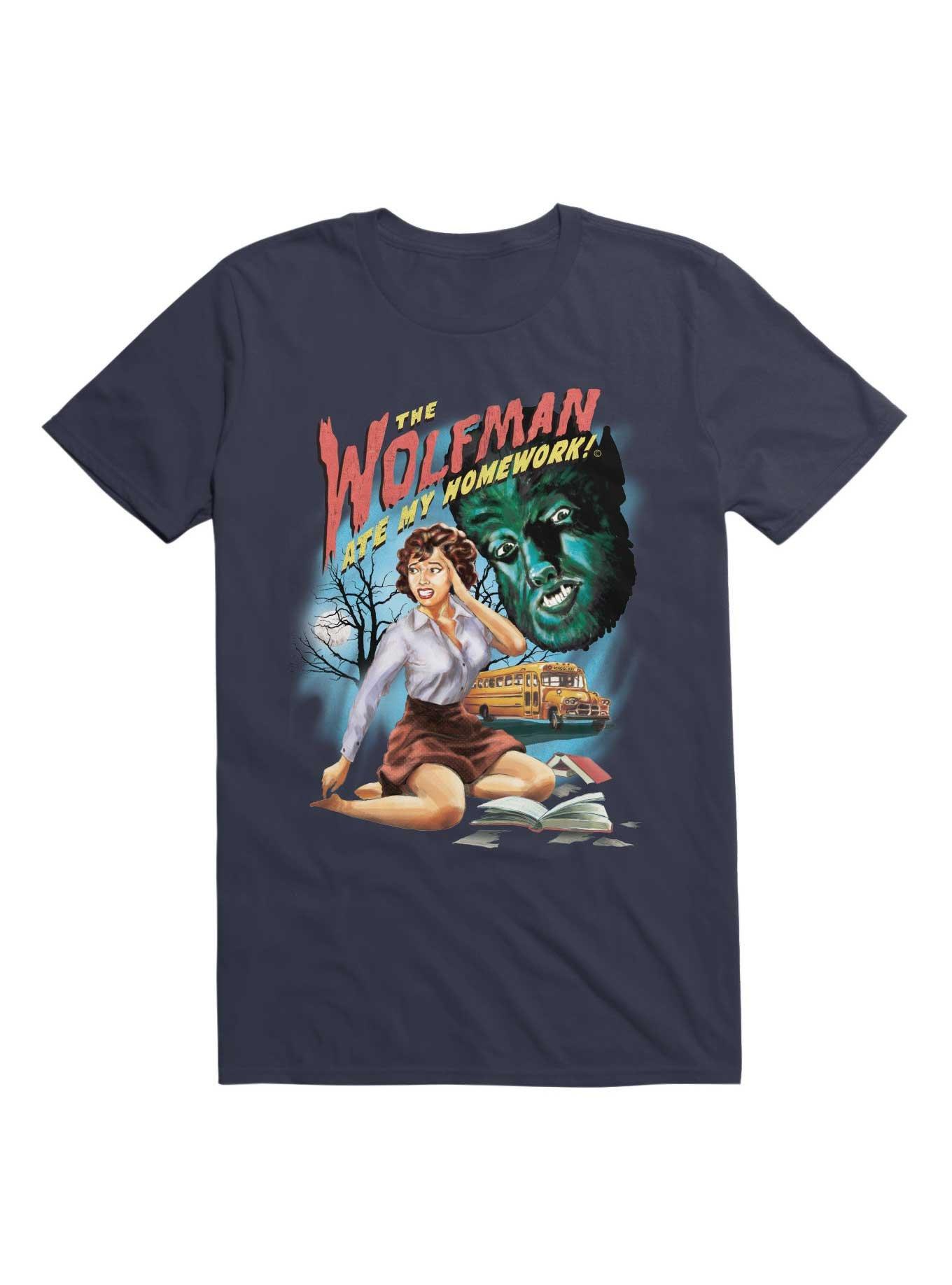 The Wolfman Ate My Homework T-Shirt By Steven Rhodes, NAVY, hi-res