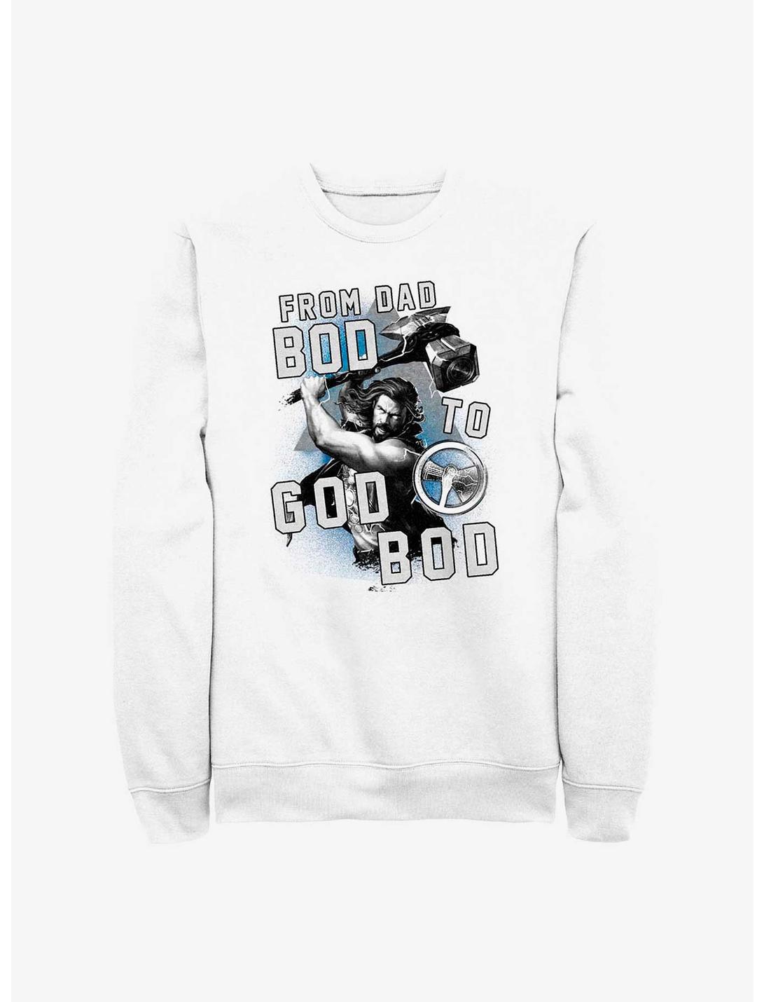 Marvel Thor: Love and Thunder From Dad Bod To God Bod Sweatshirt, WHITE, hi-res