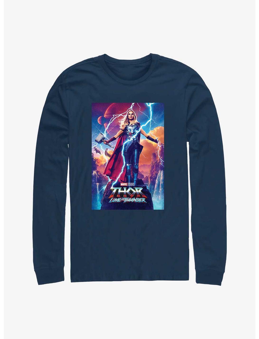 Marvel Thor: Love and Thunder Mighty Thor Movie Poster Long-Sleeve T-Shirt, NAVY, hi-res