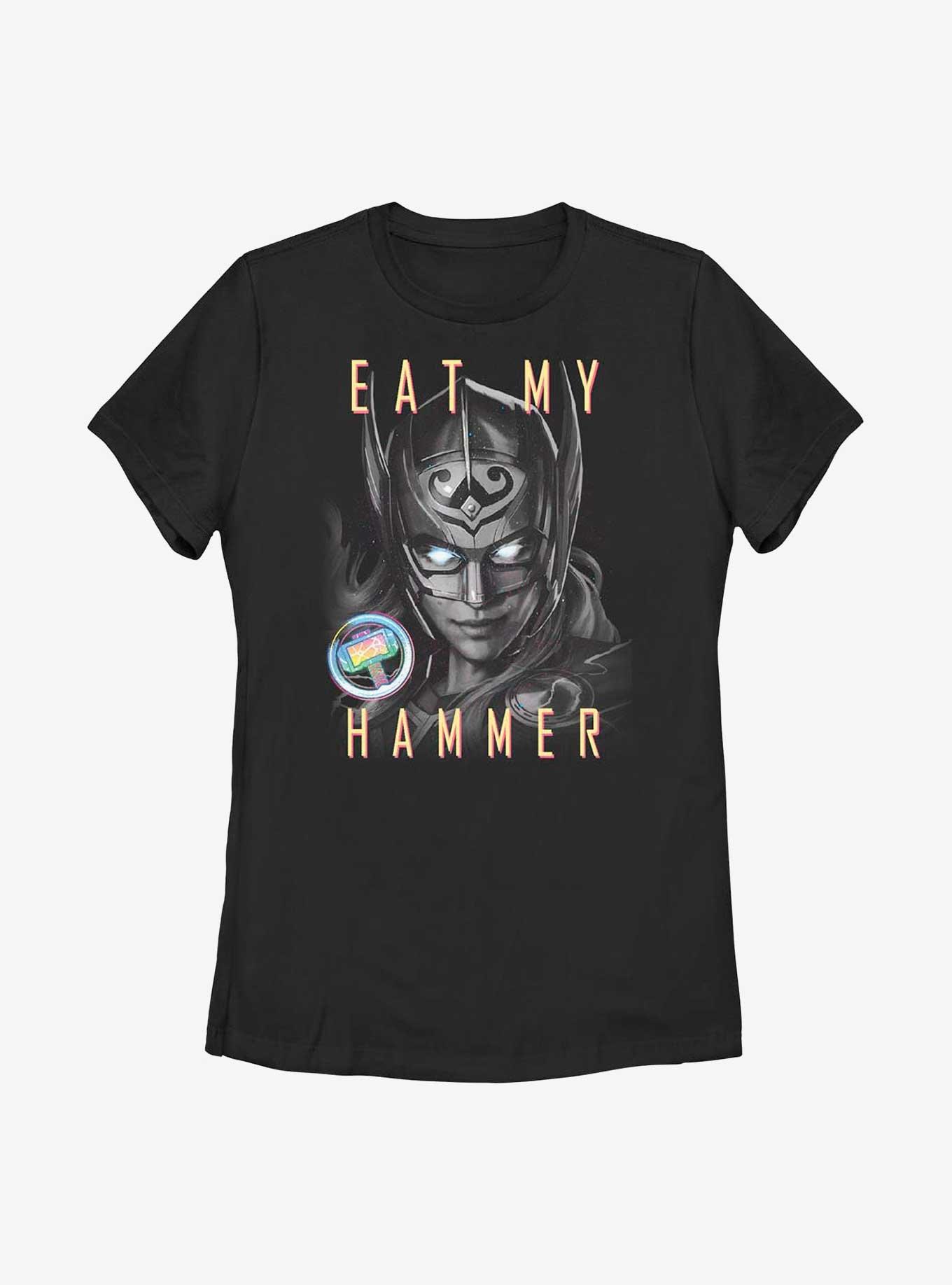 Marvel Thor: Love and Thunder Eat My Hammer Dr. Jane Foster Portrait Womens T-Shirt, BLACK, hi-res