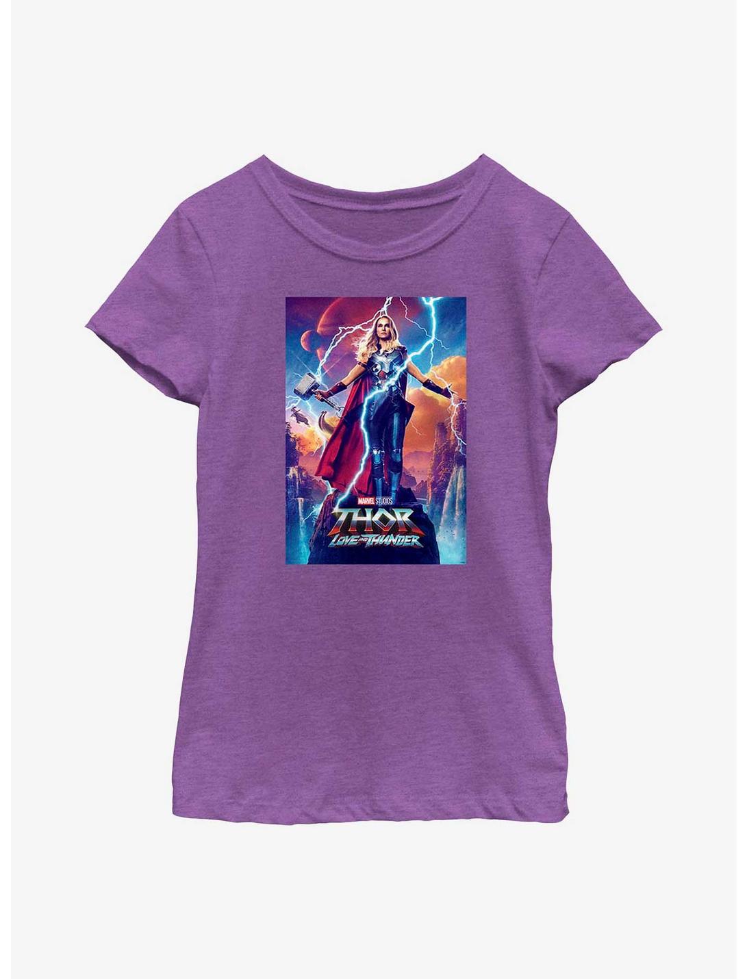 Marvel Thor: Love and Thunder Mighty Thor Movie Poster Youth Girls T-Shirt, PURPLE BERRY, hi-res