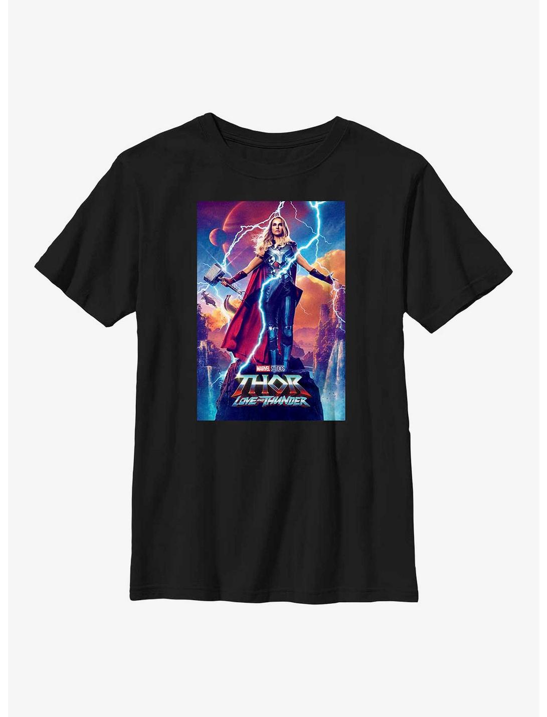 Marvel Thor: Love and Thunder Mighty Thor Movie Poster Youth T-Shirt, BLACK, hi-res